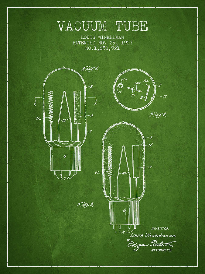 Vintage Digital Art - Vacuum Tube Patent From 1927 - Green by Aged Pixel