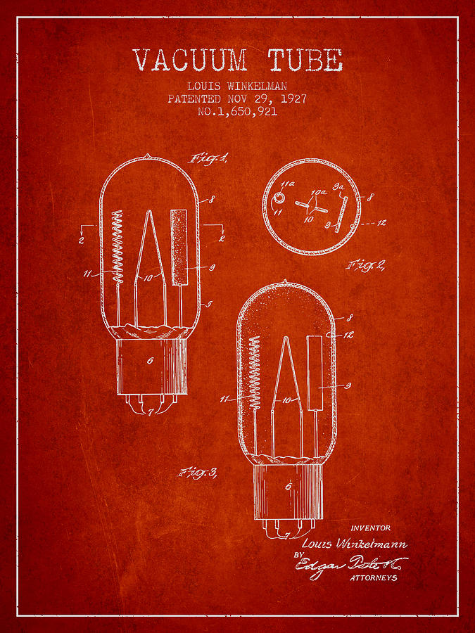 Vintage Digital Art - Vacuum Tube Patent From 1927 - Red by Aged Pixel