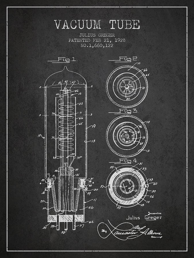 Vintage Digital Art - Vacuum Tube Patent From 1928 - charcoal by Aged Pixel