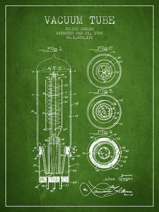 Vintage Digital Art - Vacuum Tube Patent From 1928 - Green by Aged Pixel