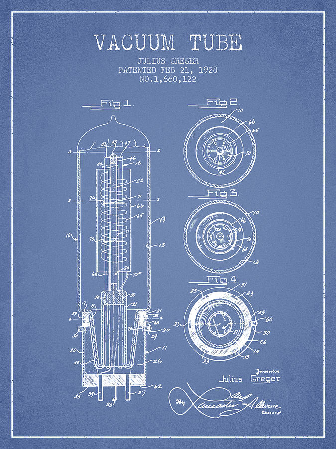 Vintage Digital Art - Vacuum Tube Patent From 1928 - Light Blue by Aged Pixel