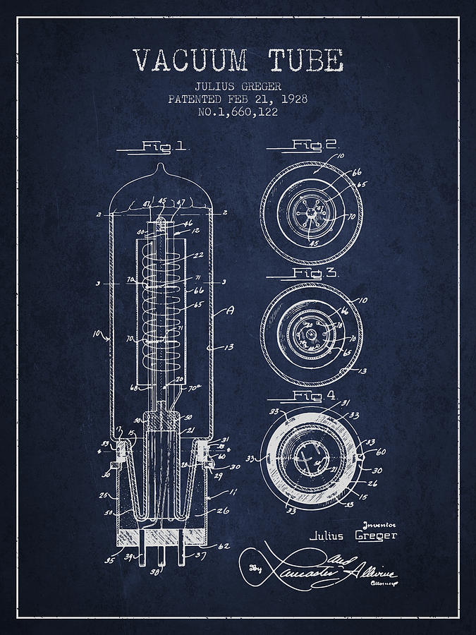 Vintage Digital Art - Vacuum Tube Patent From 1928 - Navy Blue by Aged Pixel