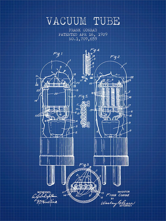 Vintage Digital Art - Vacuum Tube Patent From 1929 - Blueprint by Aged Pixel