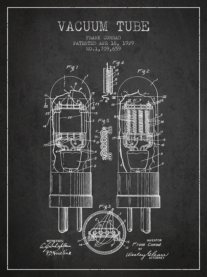Vintage Digital Art - Vacuum Tube Patent From 1929 - Charcoal by Aged Pixel