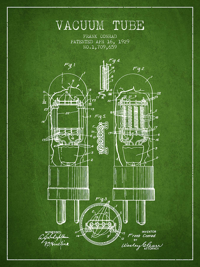 Vintage Digital Art - Vacuum Tube Patent From 1929 - Green by Aged Pixel