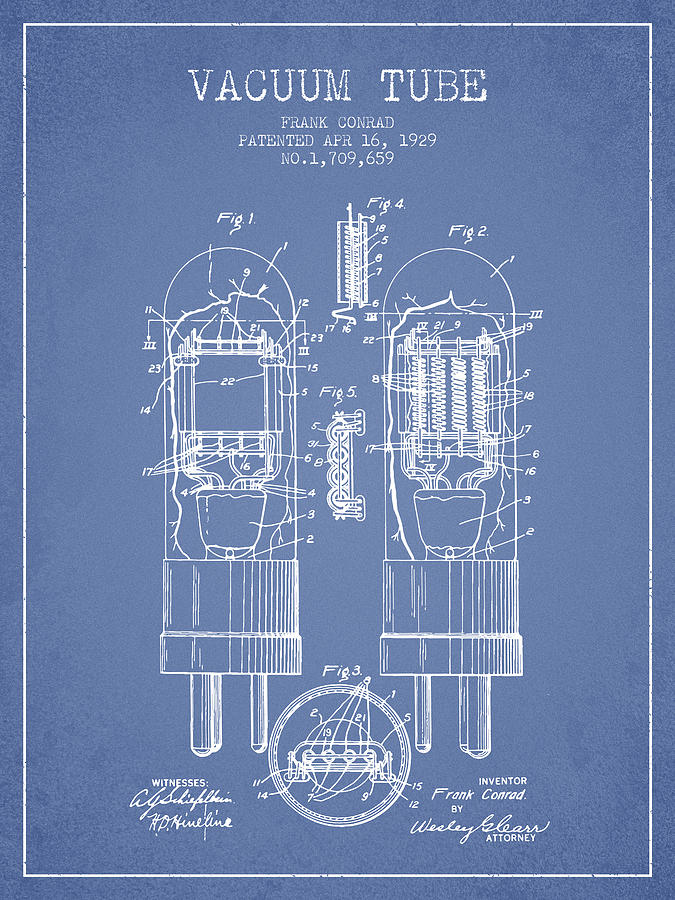 Vintage Digital Art - Vacuum Tube Patent From 1929 - Light Blue by Aged Pixel