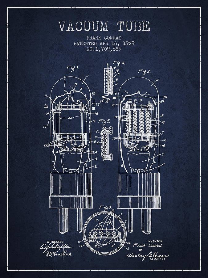 Vintage Digital Art - Vacuum Tube Patent From 1929 - Navy Blue by Aged Pixel