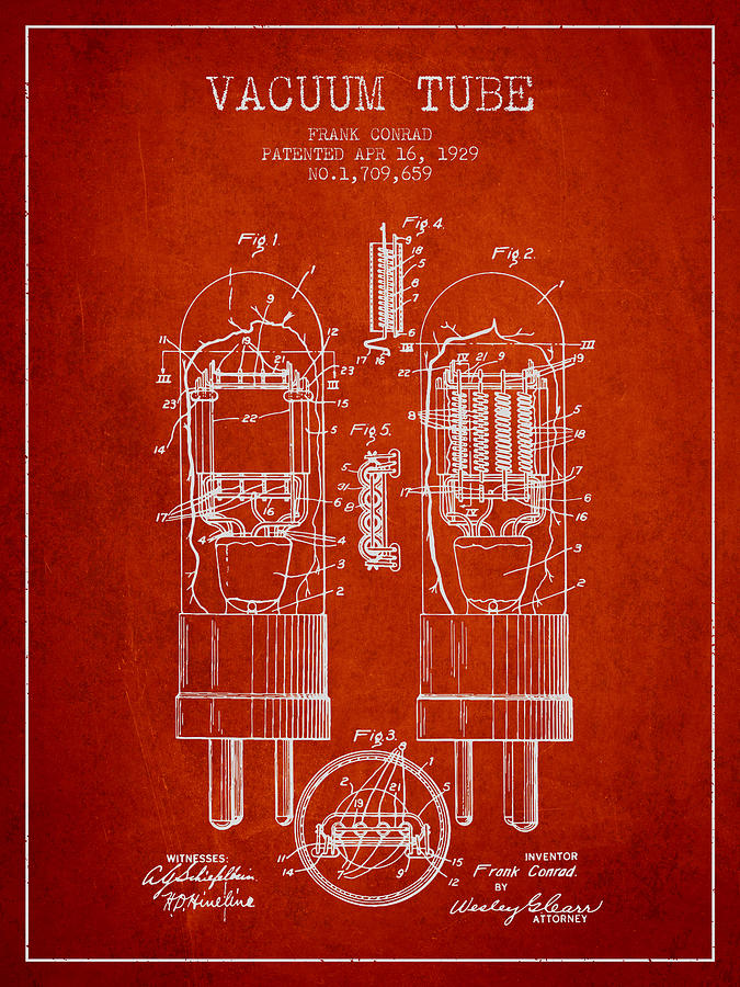 Vintage Digital Art - Vacuum Tube Patent From 1929 - Red by Aged Pixel