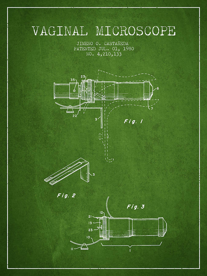 Vintage Digital Art - Vaginal Microscope patent from 1980 - Green by Aged Pixel