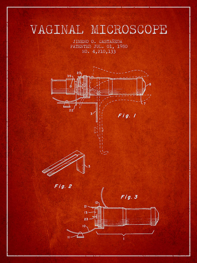 Vintage Digital Art - Vaginal Microscope patent from 1980 - Red by Aged Pixel