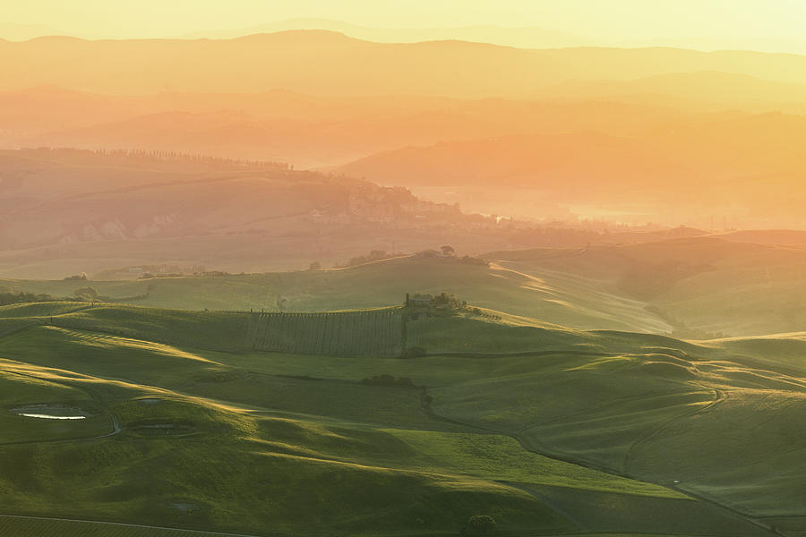 Val Dorcia Landscape At Sunrise, Tuscany Photograph by Zodebala