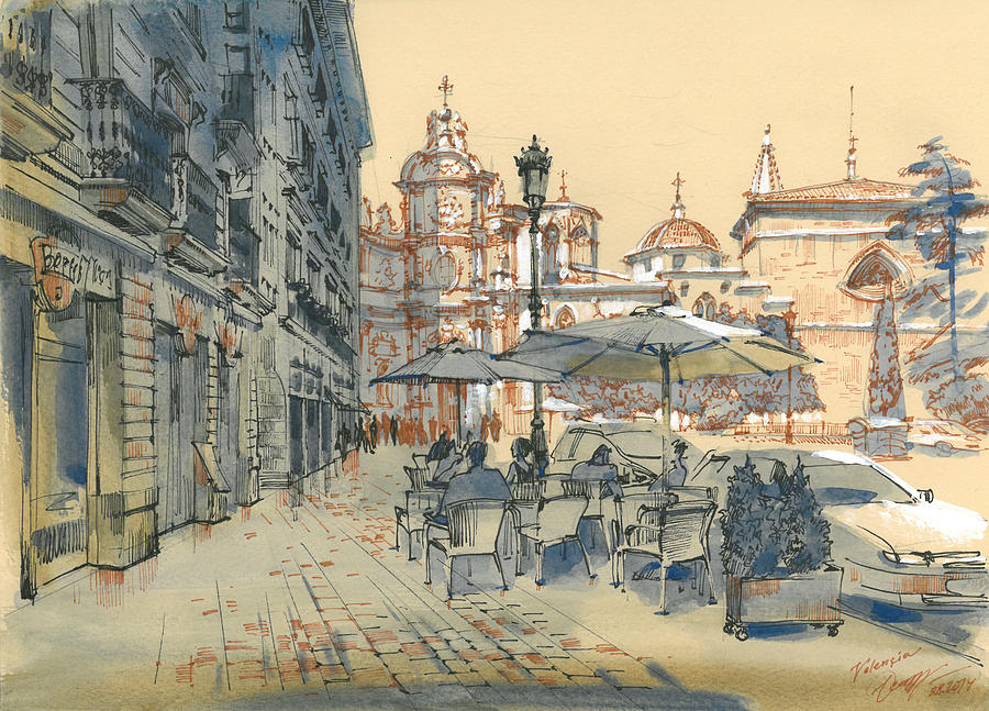 Summer Drawing - Valencia. View of the Cathedral by Olga Sorokina