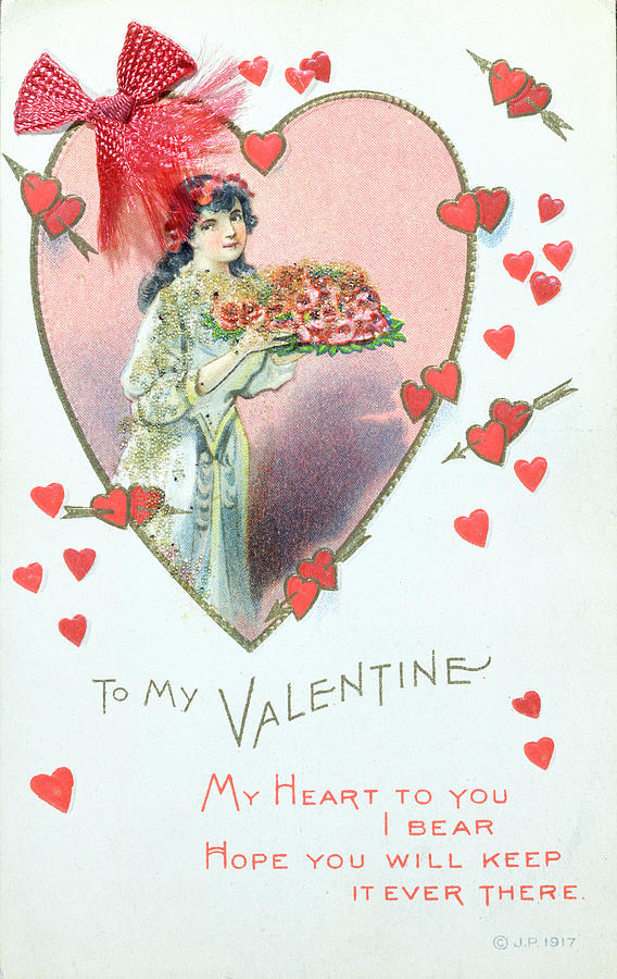 Vintage Painting - Valentine Card by English School