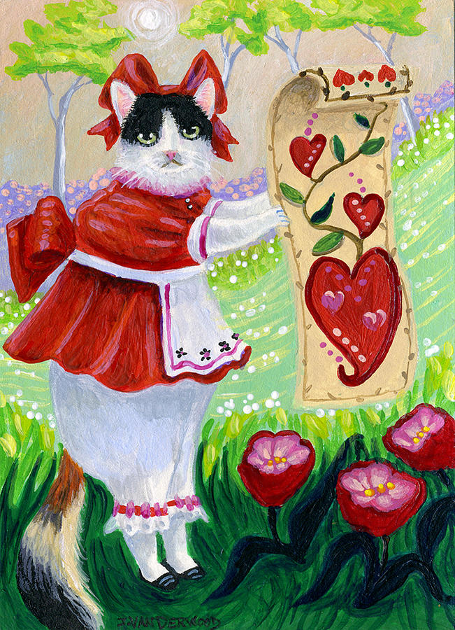 Valentine Cat Painting by Jacquelin L Westerman