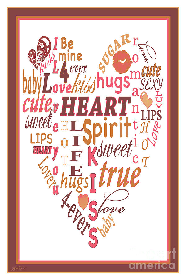 Typography Digital Art - Valentine Heart Typography-JP2450 by Jean Plout