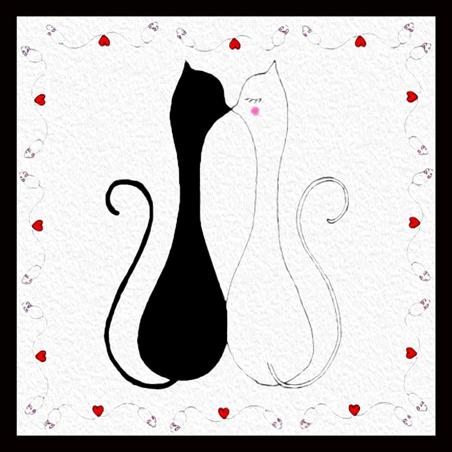 Valentine Kissing Cats and Mice Digital Art by Stephanie Grant