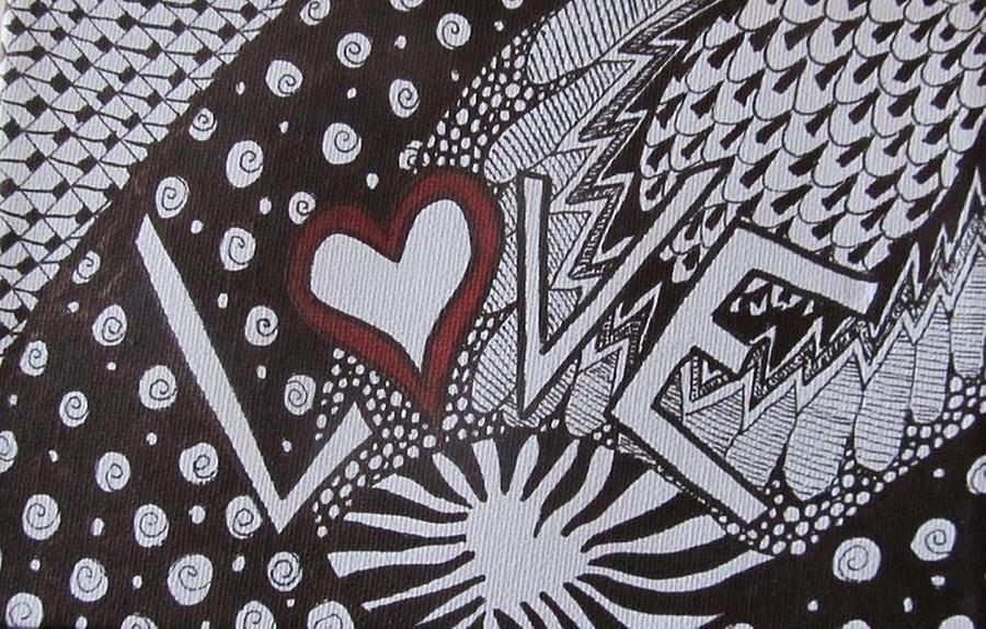 Valentine Love Zen Tangle Painting by Sharon Duguay