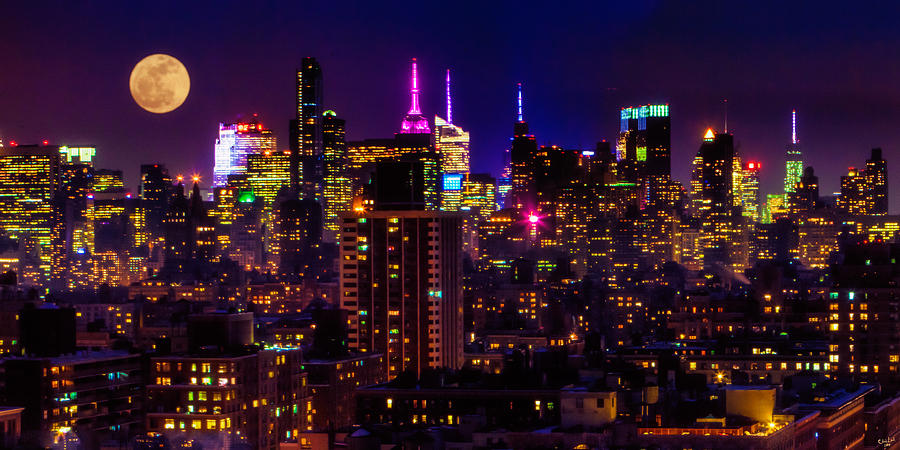 New York City Skyline Photograph - Valentine Moon by Chris Lord
