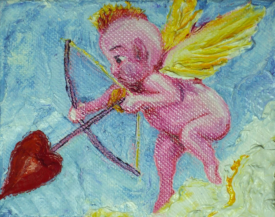 Valentines Day Painting - Valentines Day Cupid and Heart Arrow by Paris Wyatt Llanso