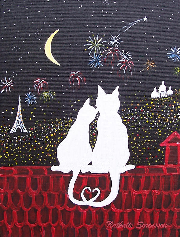 Cat Painting - Love in Paris by Nathalie Sorensson