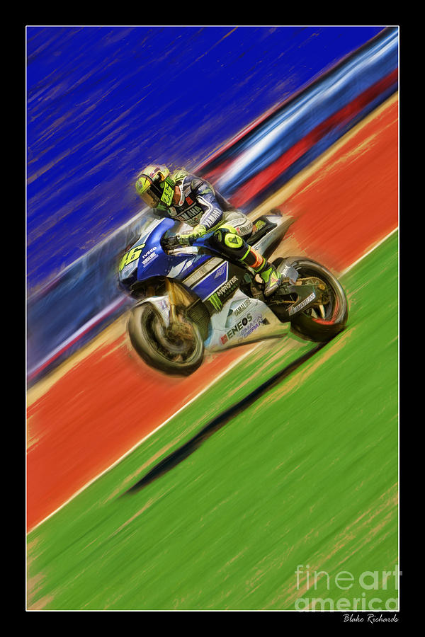 Valentino Rossi Wheely Down The Blue Red and Green Photograph by Blake Richards
