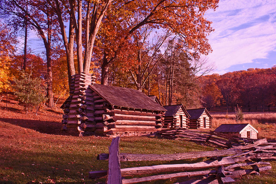 Valley Forge cabin in autumn Photograph by Michael Porchik