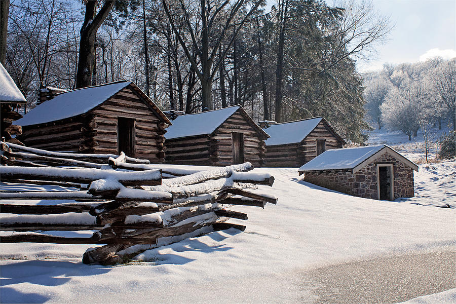 Valley Forge Cabins after a snow Photograph by Michael Porchik