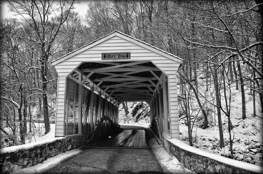 Valley Forge Covered Bridge in Black and White Photograph by Bill Cannon