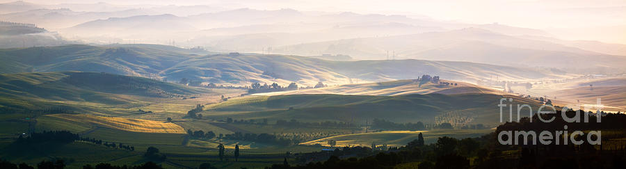 Nature Photograph - Valley near Montalcino at sunrise Tuscany Italy by Matteo Colombo