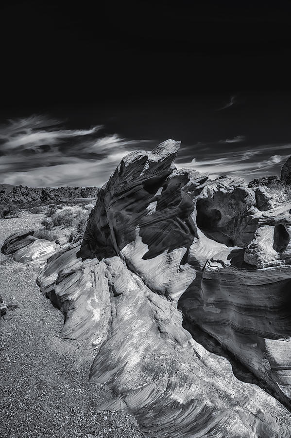 Valley Of Fire Black And White Photograph