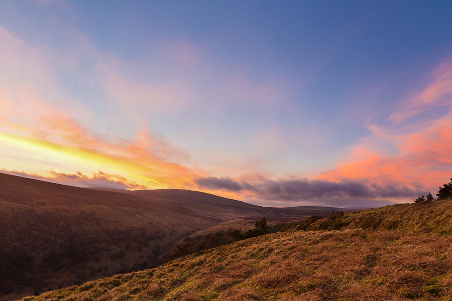 Valleys at sunset in Wicklow Mountains Photograph by Semmick Photo