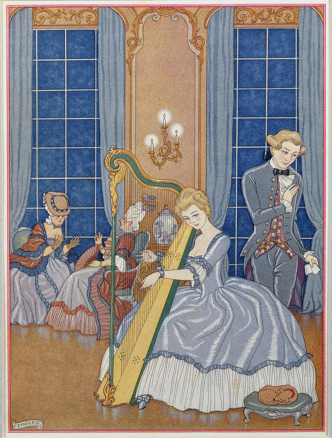 Music Painting - Valmont Seducing his Victim by Georges Barbier