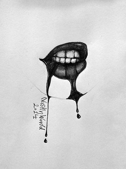 vampire teeth drawing black and white