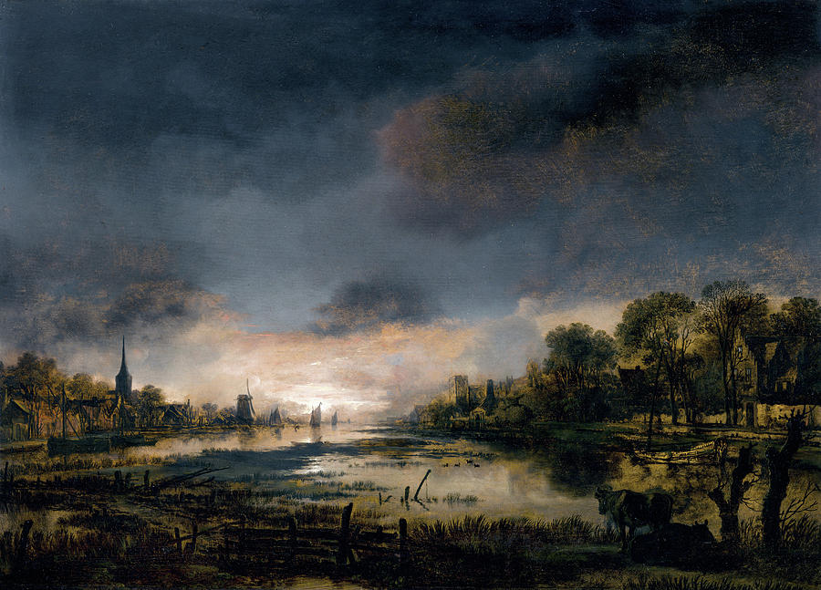 Van Der Neer Sunset, 1650 Painting by Granger