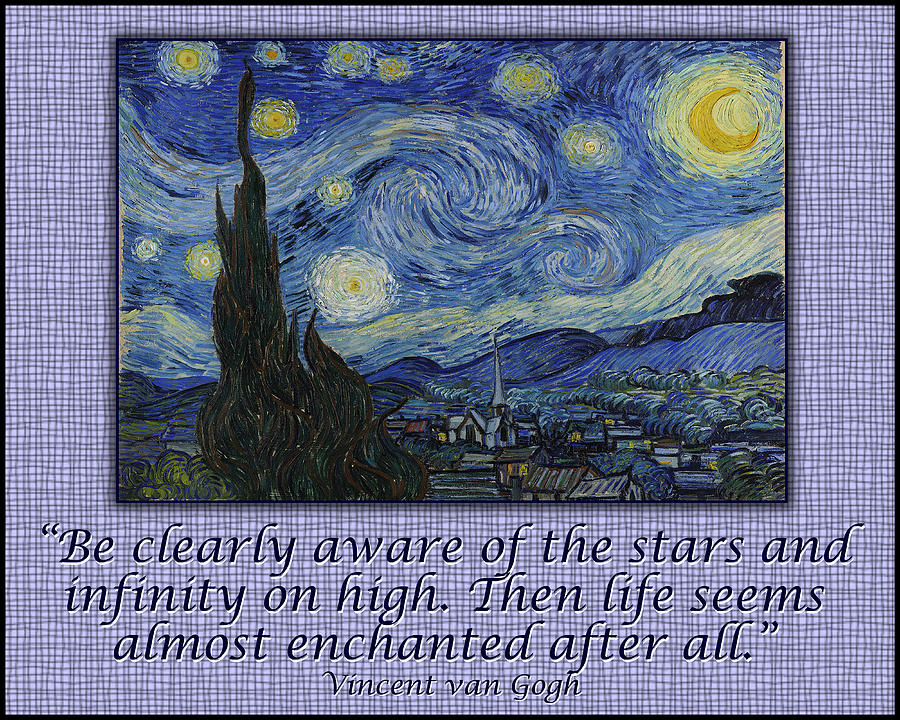 Van Gogh Motivational Quotes - Starry Night Drawing by 