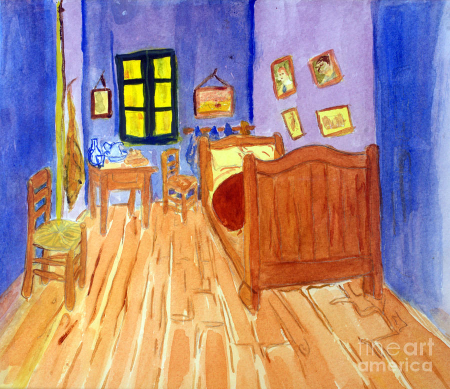 van Goghs Bedroom on Arles in Watercolor Painting by Donna Walsh