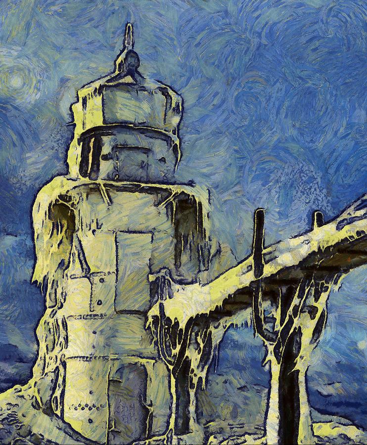 Lighthouse Painting - The Frozen Lighthouse Lake Michigan by Dan Sproul Lighthouse Painting - The Frozen Lighthouse Lake Michigan by Dan Sproul