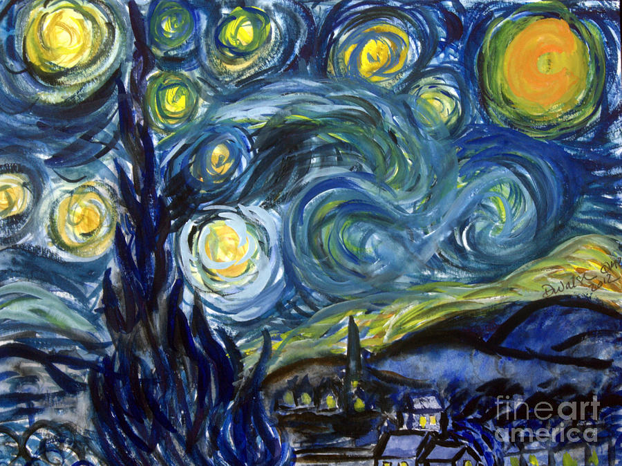 Vincent Van Gogh Painting - van Goghs Starry Night in watercolor by Donna Walsh