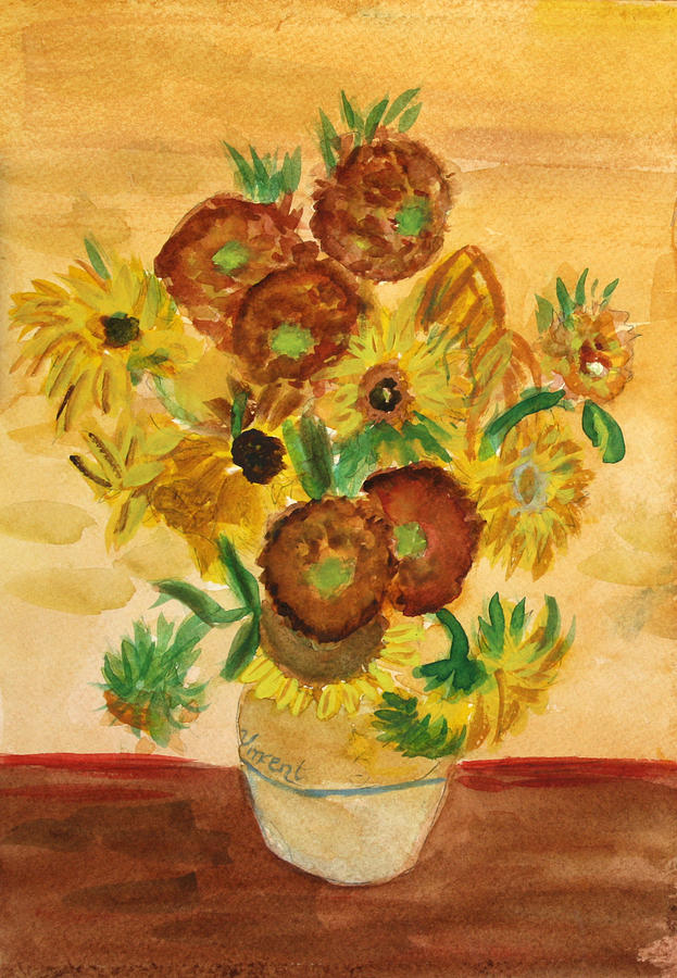 van Goghs Sunflowers in Watercolor Painting by Donna Walsh