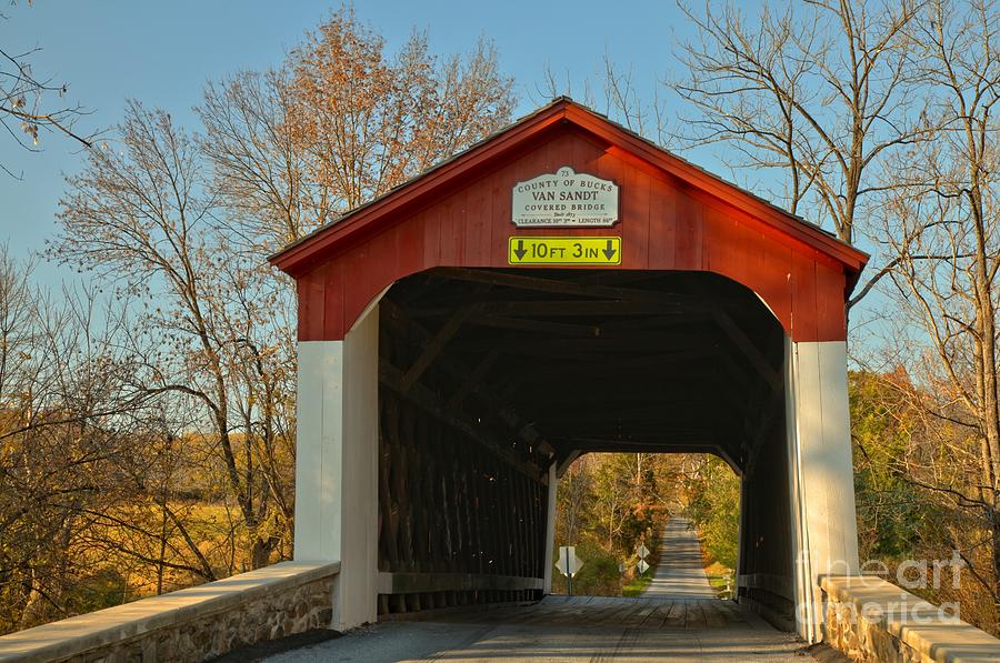 Bridge Photograph - Van Sant Covered Bridge Bucks County by Adam Jewell