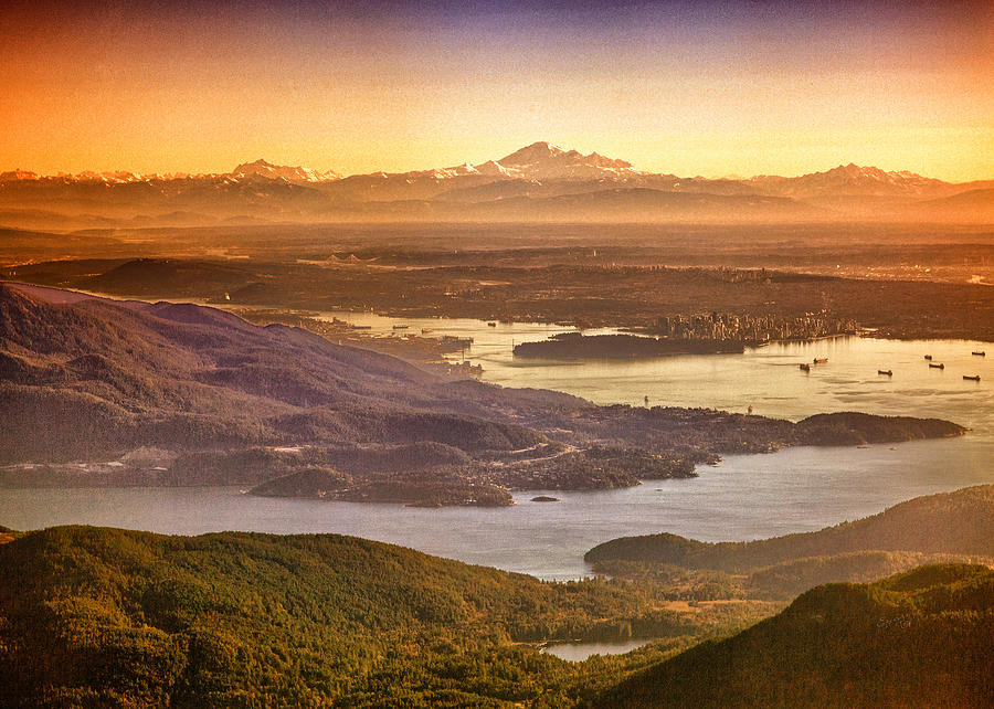 Vancouver and Mt Baker aerial view Photograph by Eti Reid