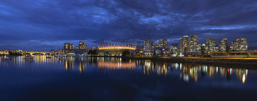 Boat Photograph - Vancouver BC Canada Skyline by False Creek at Blue Hour by Jit Lim