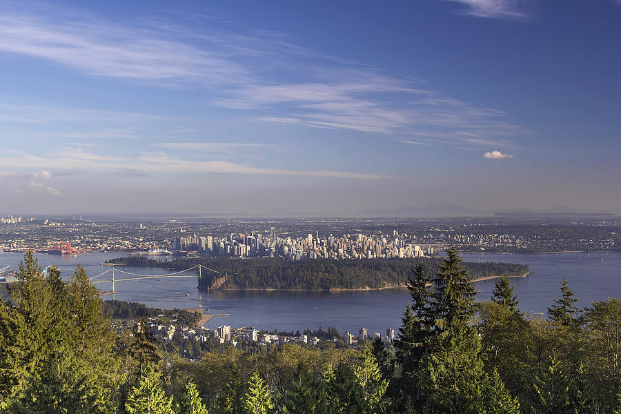 Lion Photograph - Vancouver BC Cityscape and Stanley Park by Jit Lim