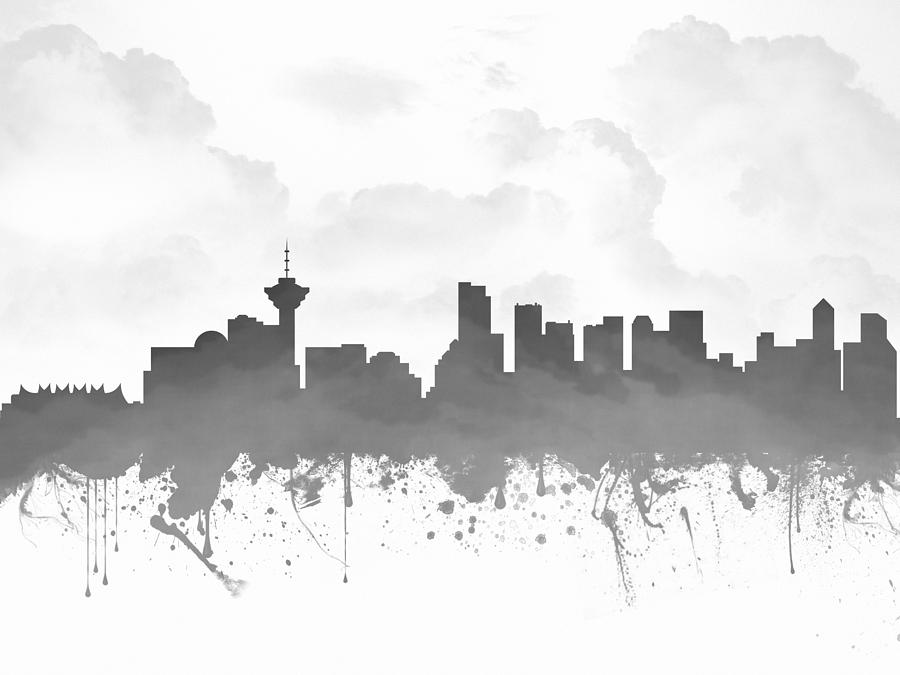 Vancouver Digital Art - Vancouver British Columbia Skyline - Gray 03 by Aged Pixel