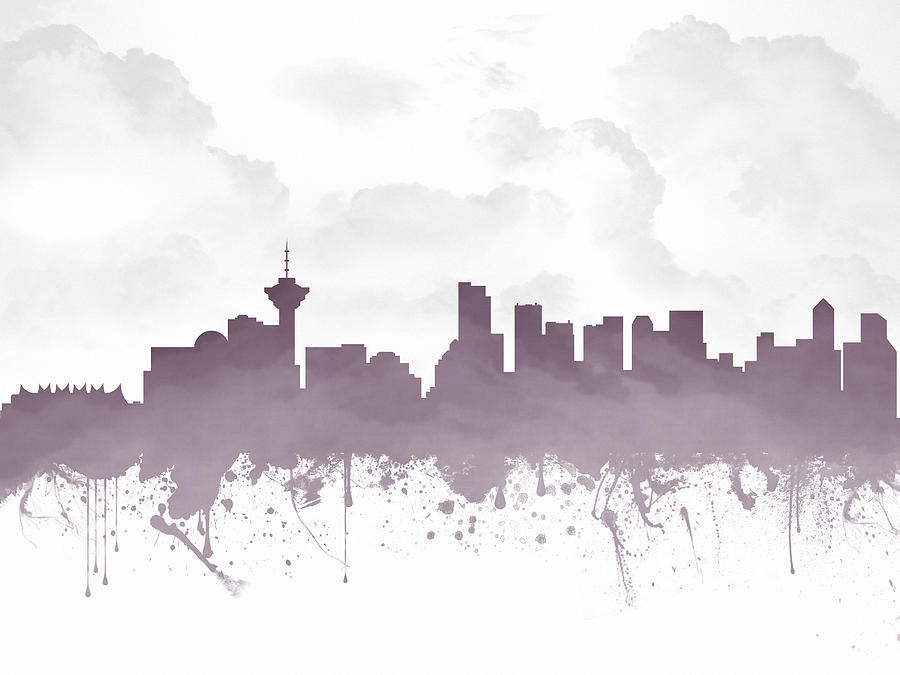 Vancouver Digital Art - Vancouver British Columbia Skyline - Purple 03 by Aged Pixel