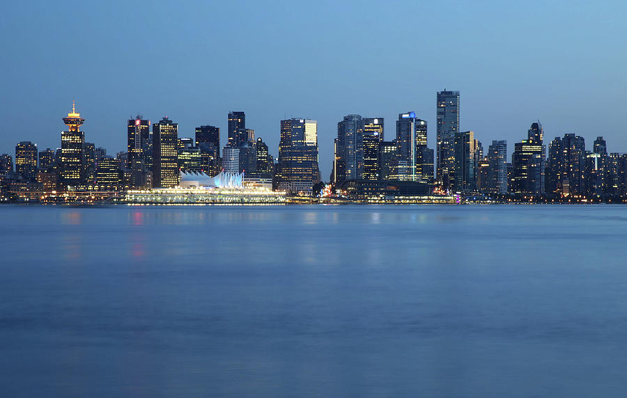 Vancouver Canada Place Skyline Blue Hour Photograph by Kim Rogerson