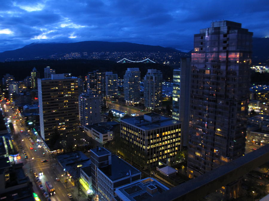 Skyline Photograph - Vancouver City Lights in Blue by Pamela Funk