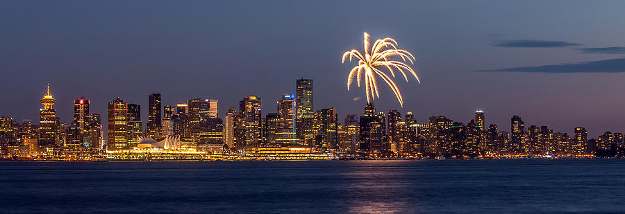 Skyscraper Photograph - Vancouver panorama fireworks by Pierre Leclerc Photography