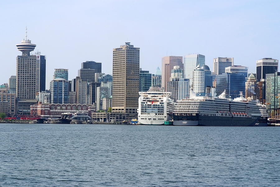 Vancouver Skyline Photograph - Vancouver Skyline and Cruise Ships by Devinder Sangha