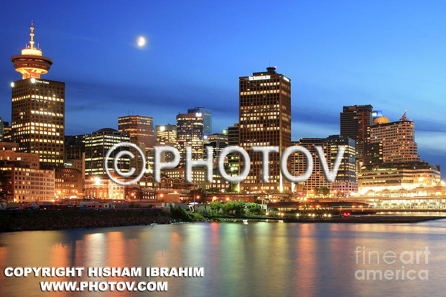 Transportation Photograph - Vancouver Skyline At Dusk -  Limited Edition by Hisham Ibrahim